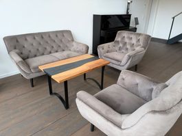 Sofa und zwei Sessel Samt grau guter Zustand