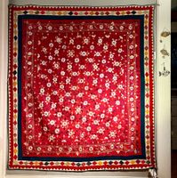 Ancienne grande tenture coton brodée soie, avec miroirs, Ind