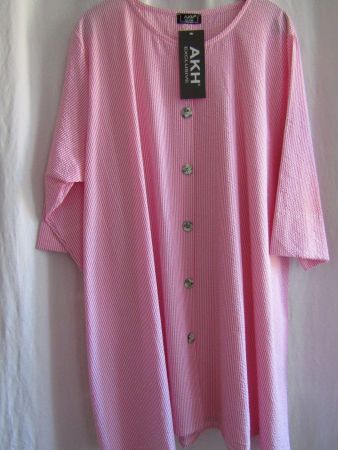 Gr. 50/60,Longjacke/Bluse Pink/Weiss, AKH Fashion,Seersucker