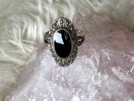 Vintage Silberring 925 mit schwarzem Stein