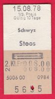 KARTON BILLETT, SCHWYZ - STOOS, 2.KLASSE, RETOUR, HALBTAX