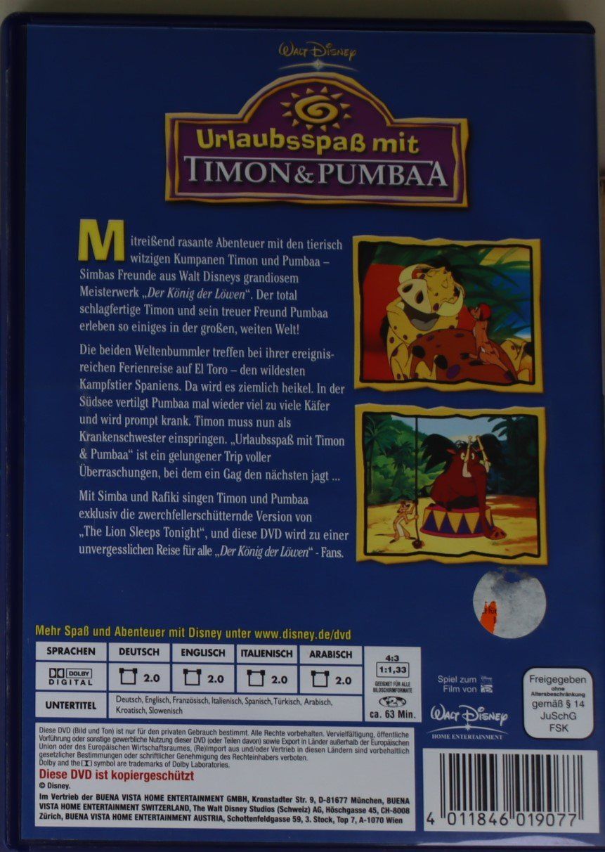 Tutti i DVDs: Urlaubsspass mit Timon & Pumbaa – Usato da Luzern venduto da CONTENTI 2