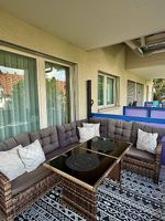 Polyrattan Gartenlounge / Ecklounge mit Tisch & 2 Hockern