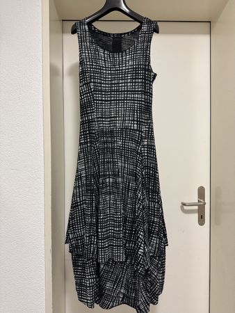Rundholz Grid Print Asymmetric Layered Midi Dress