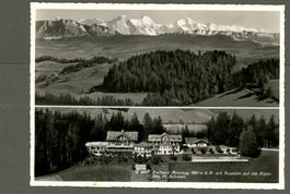 AK sw Moosegg BE Kurhaus m. BE-Alpen 2-fach-Multibild ≈1939 