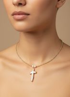 Pearl cross necklace with crystal beaded chain