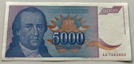Jugoslawien 5000 Dinara 1994 Neuwertig