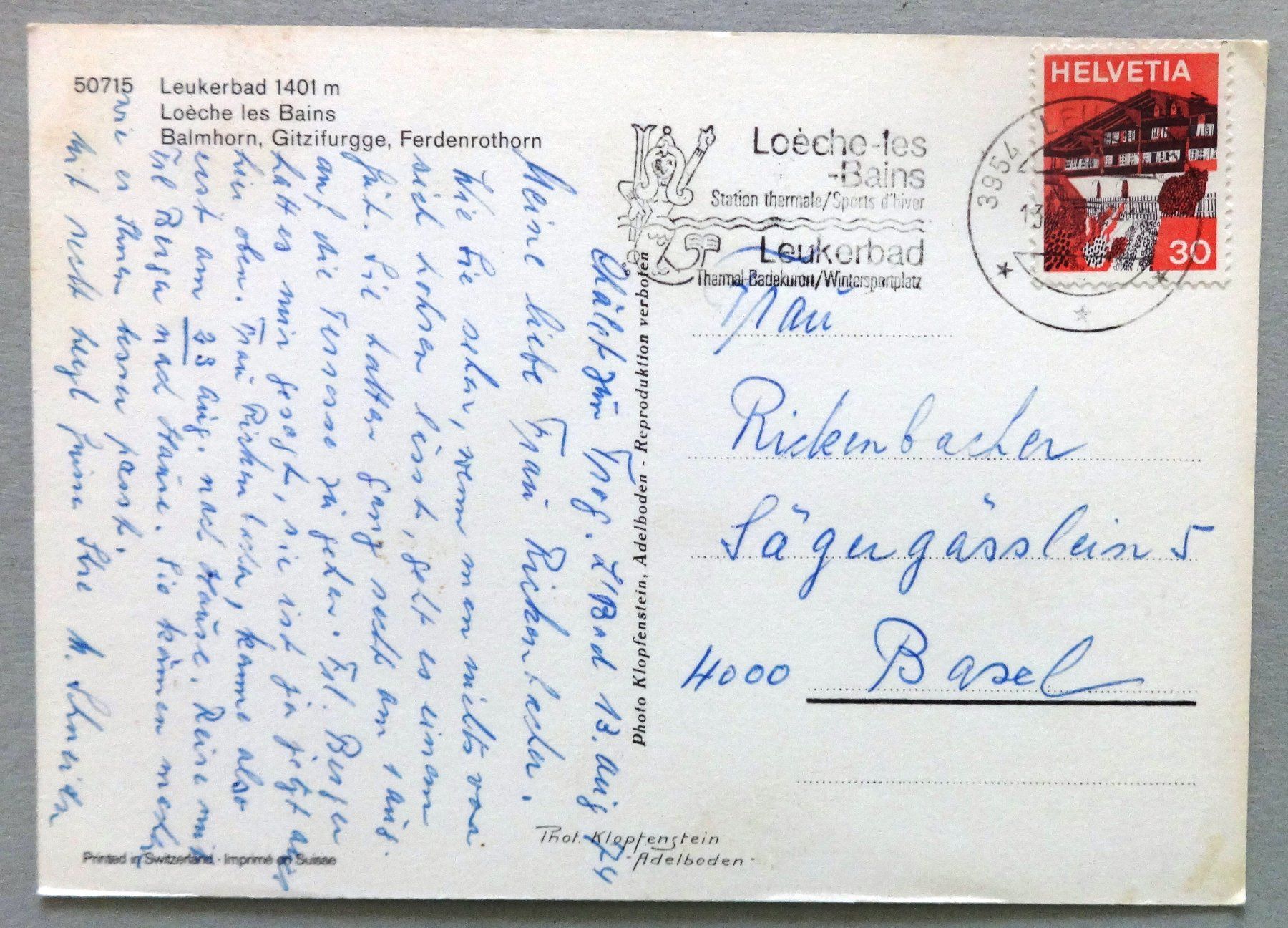 Cartes postales: Leukerbad 1401 m, Loèche les Bains – D'occasion à Fétigny par Billy2miny 1