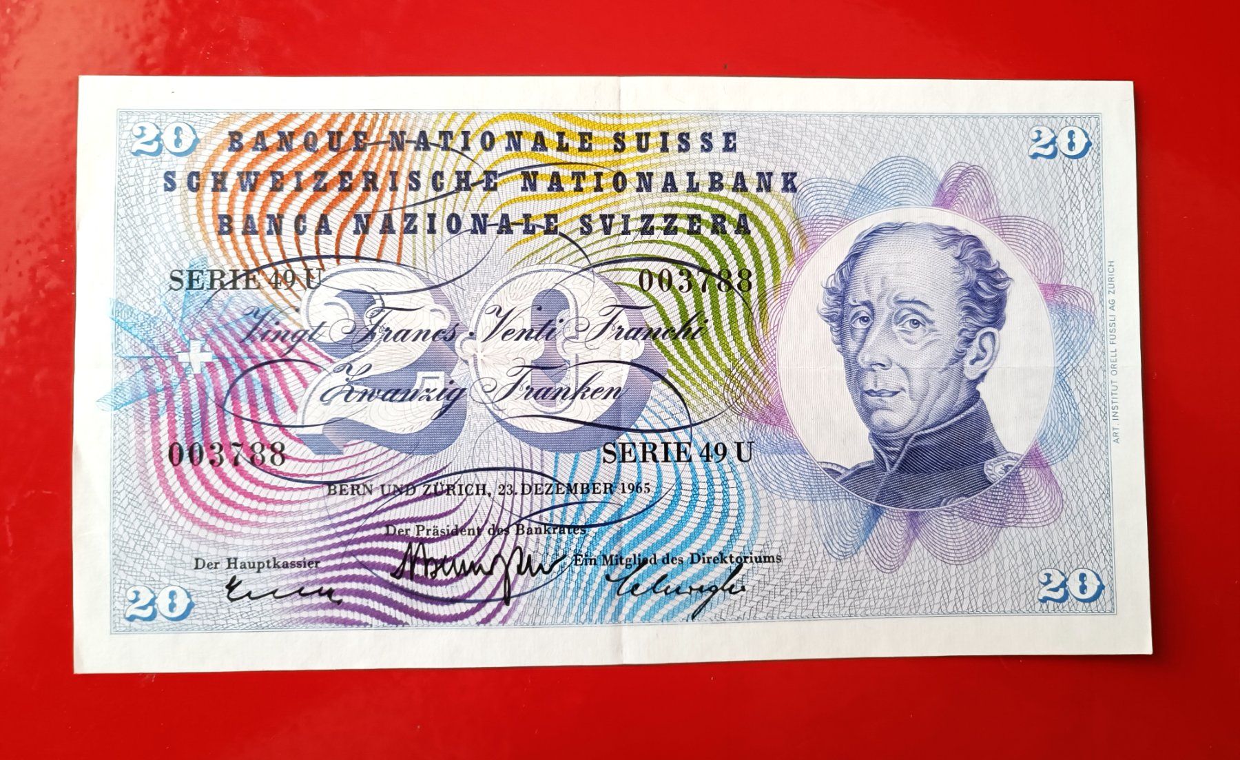 Banconote: Schweizer NOTE 20  FR Typ General Dufour  23 Dezember.  1965 – Usato da Glis venduto da MYS-Wallis2020 4