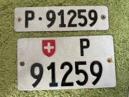Paar Nummernschilder PTT Post 91259 antik f. Sammler