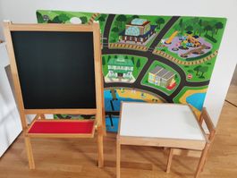 Kindertisch mit Stuhl, Maltafel und Spielteppich Set