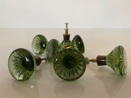 Retro Glas Möbelknöpfe, 7er Set, Grün, Lindshammar Schweden