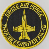 Swiss Air Force Troubleshooter F/A-18 rund mit Klett Stoff.