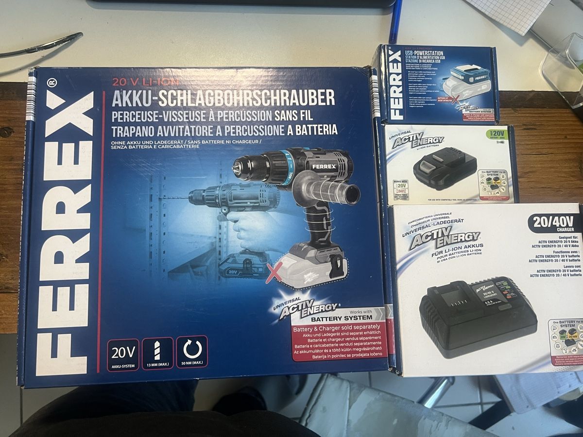 Ferrex Bohrmaschinen: Pack Perceuse-visseuse à percussion Ferrex 20V, batterie 2ah – Neu und originalverpackt aus Ponthaux von Hello-Fribourg1700