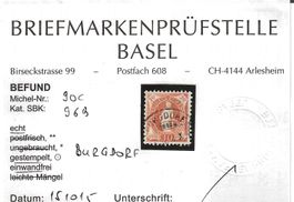 1907 : Stehende Helvetia Nr. 96B - mit Befund : KP 650.--