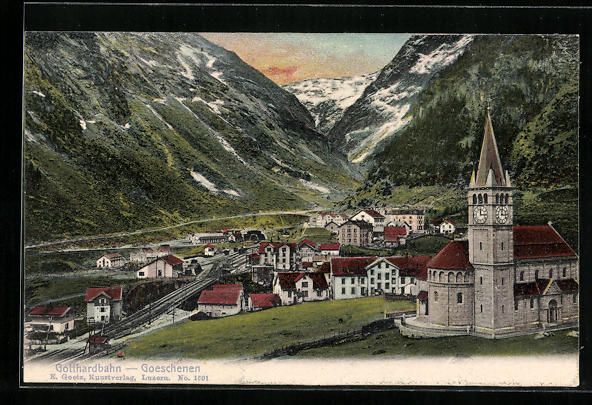 Cartoline postali: Goeschenen, Ortsansicht mit Kirche und G – Usato da Berlin venduto da bartko-reher