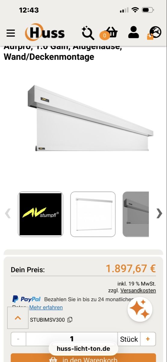 Home Cinema: Leinwand  – Usato da Stans venduto da Benzen 3