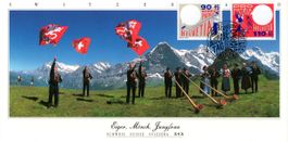 Maximumkarte Pro Patria 2023 beide Werte, Alphorn und Tracht