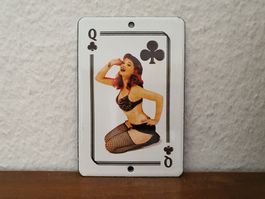 Emailschild Poker Karte Dame Pin Up Girl Emaille Schild Deko