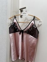 Dessous Nachhemd Seide Rosa Schwarz Spitze