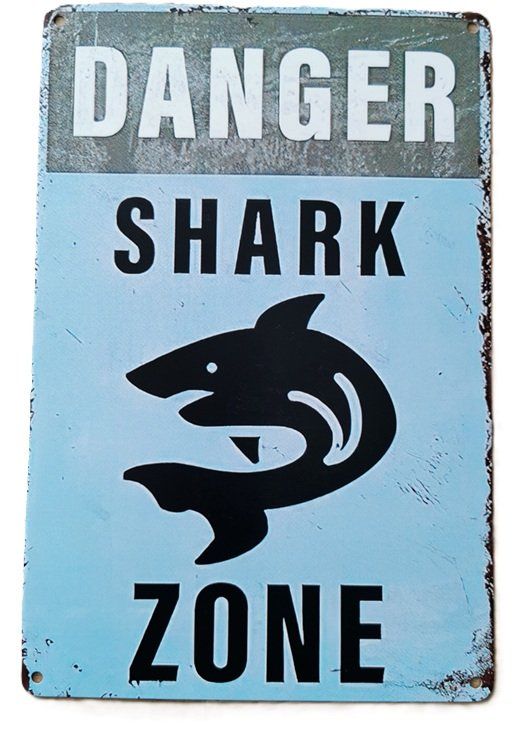 Schilder: DANGER SHARK ZONE -  Blechschild   (neu, OVP) – Neu und originalverpackt aus Wilen b. Wollerau von morethanmusic