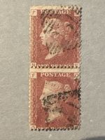 Paire de timbres Grande-Bretagne Penny Red oblitérés