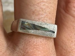 Silberring Muschel-Einlage, Grösse 59, Vintage Chic