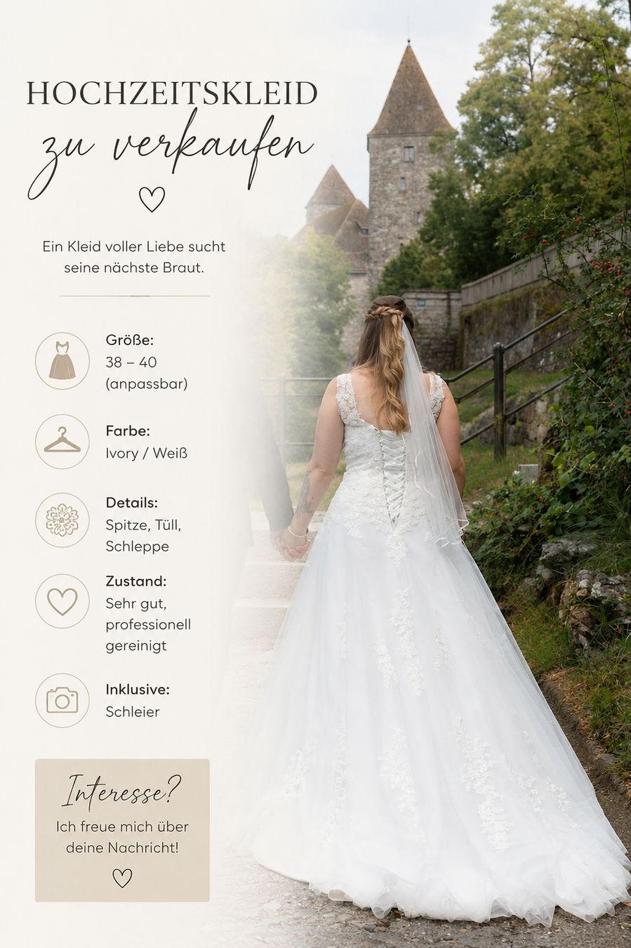 Vestiti: Brautkleid Grösse 38-40 Ivory Weiss  – Usato da Jona venduto da LoriG1998
