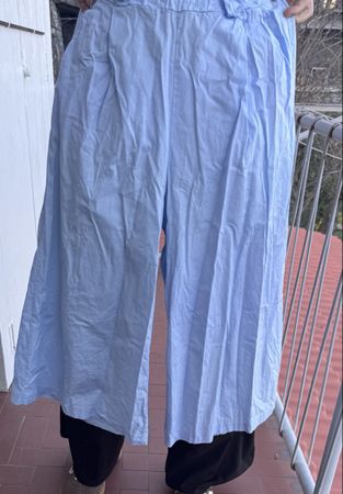 Pantaloni estivi larghi azzurri, 100% cotone, freschi
