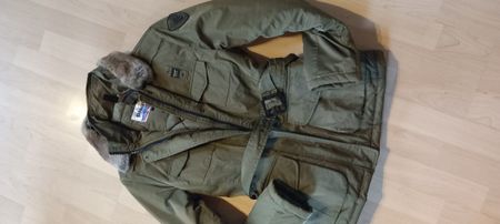 Wunderschöne Blauer USA Winterjacke Echtfellkragen Gr.36/38