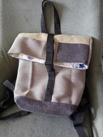 rolltop Rucksack Patchwork Stoff grau/beige 