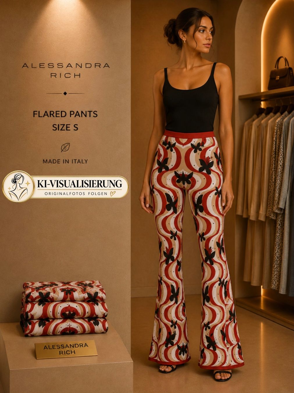 Pantaloni: Alessandra Rich High-Rise Flared Pants – Gr. S – Nuovo (secondo la descrizione) da Fällanden venduto da TH-Boutique-
