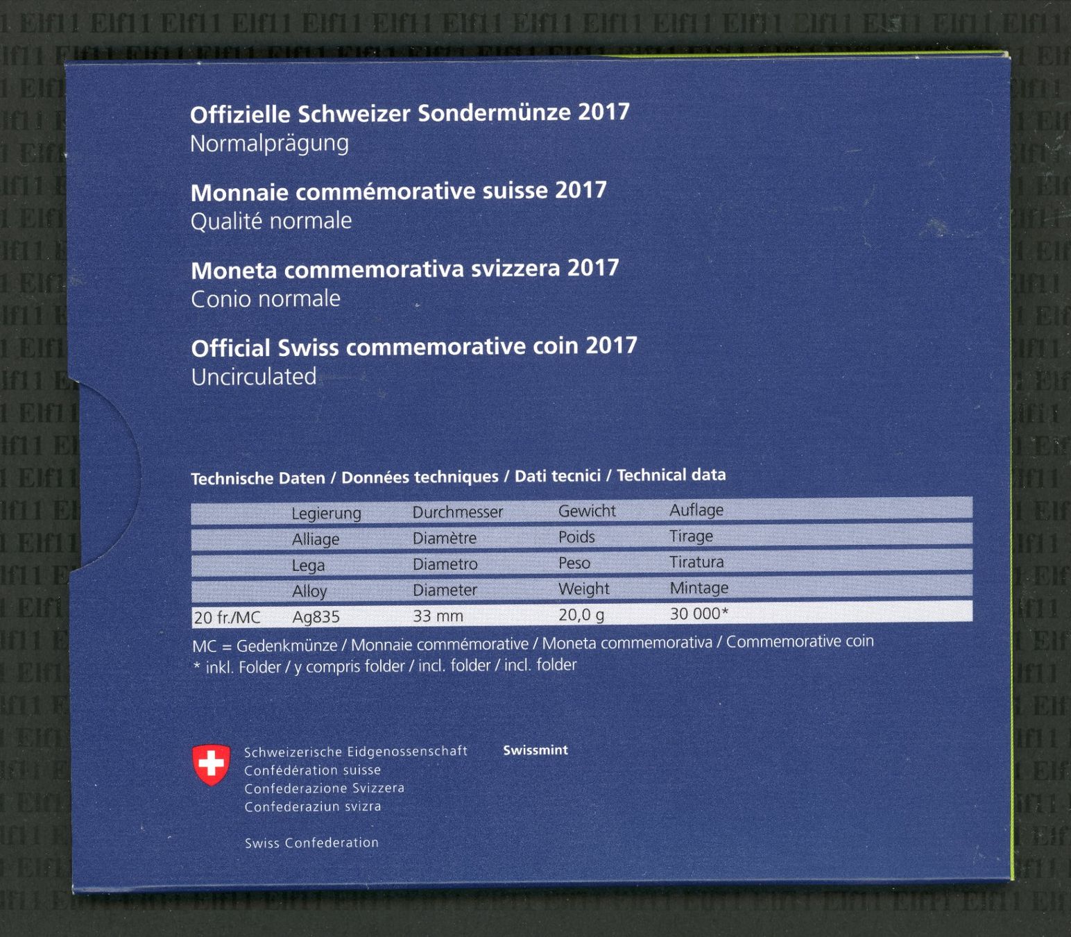 Tutti le monete: CHF__20.00 2017 Reformation im Folder stgl 20 Franken – Nuovo e nell'imballaggio originale da Widnau venduto da Elf11 1