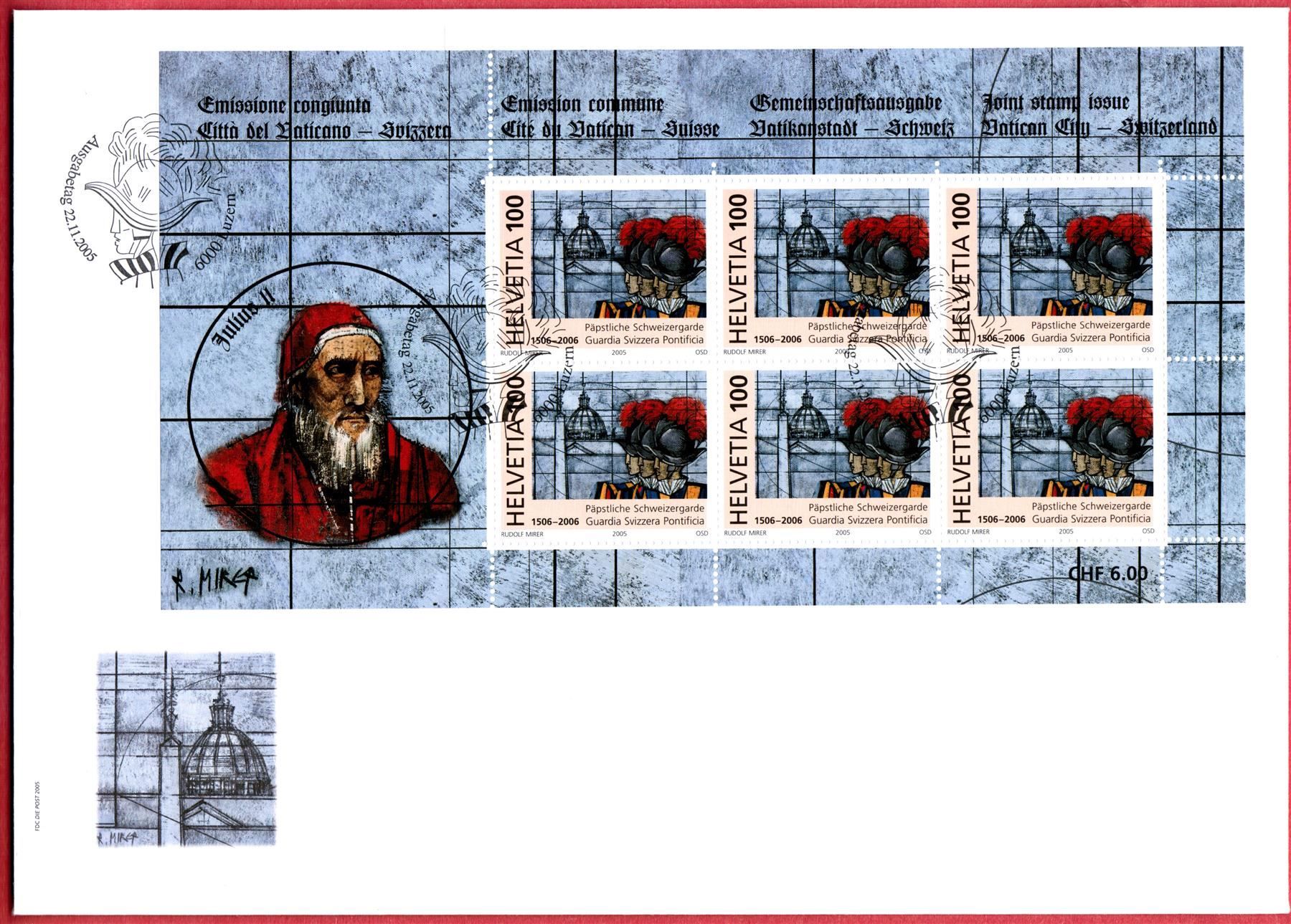 Tutti i francobolli: 2005  Klein-Bogen  -  FDC  Schweizergarde     SBK 75.00 – Usato da Mellingen venduto da Ginger 1