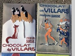 blechschilder 5 stk, chocolat villars, um 2000, villar fuchs