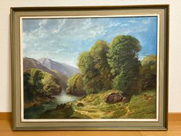 104cm breitx82.5cm hoch, Öl Gemälde hübsche Flusslandschaft