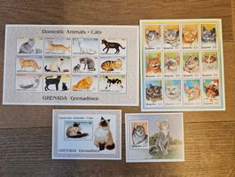 Briefmarken Sammlung: Katzenmotive aus Grenada & Guyana