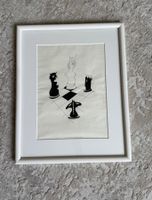 Zeichnung Schachfiguren, abstrakt, gerahmt