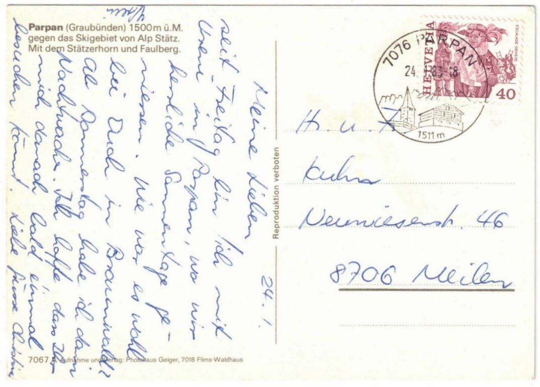 Cartoline postali: Parpan - Skilift{Seillift} Heimberg – Usato da Binningen venduto da Mountainrider 1