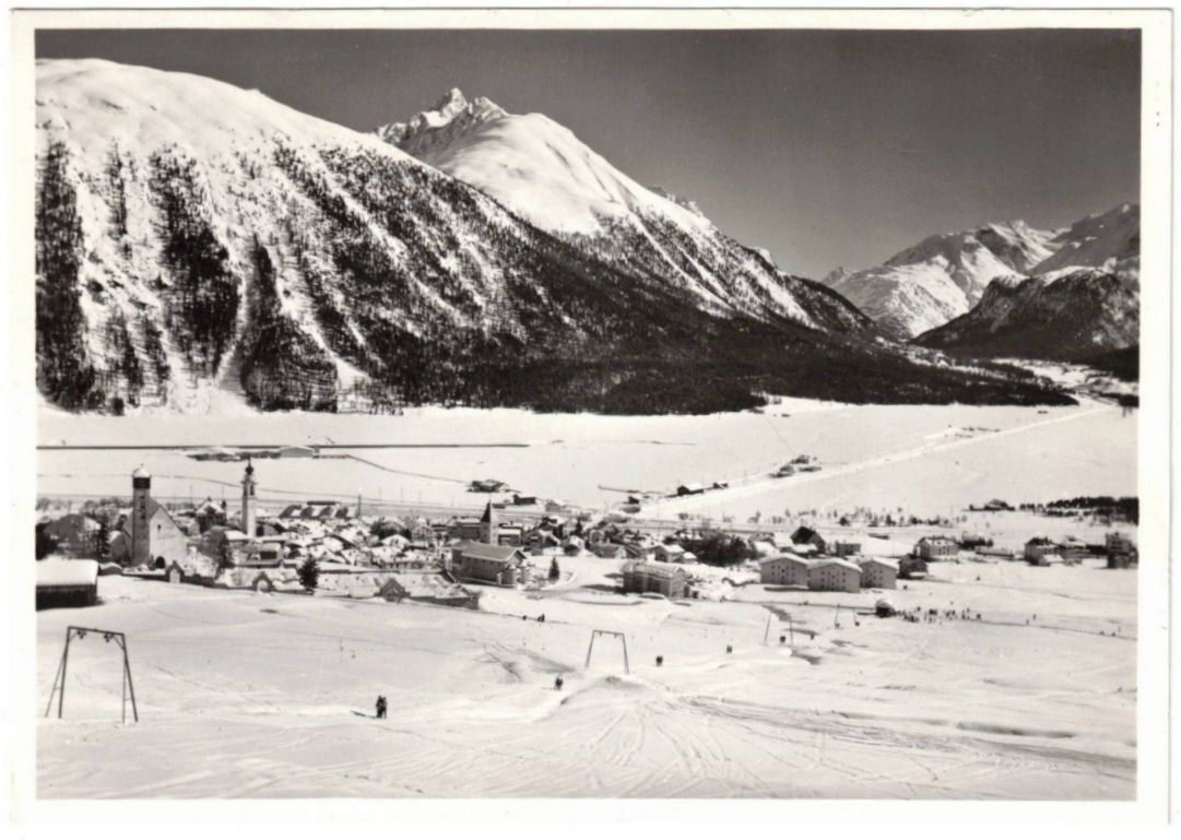 Cartoline postali: Samedan - Skilift mit Dorf – Usato da Binningen venduto da Mountainrider