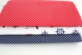 Stoffpaket 3er Set 50cm x 80cm 100% Baumwolle Rot Blau Weiss