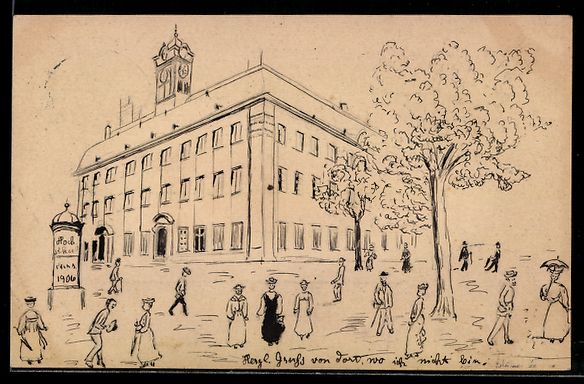 Ansichtskarten: Handgemalt: Ludwigshafen, Passanten und  – Gebraucht aus Berlin von bartko-reher