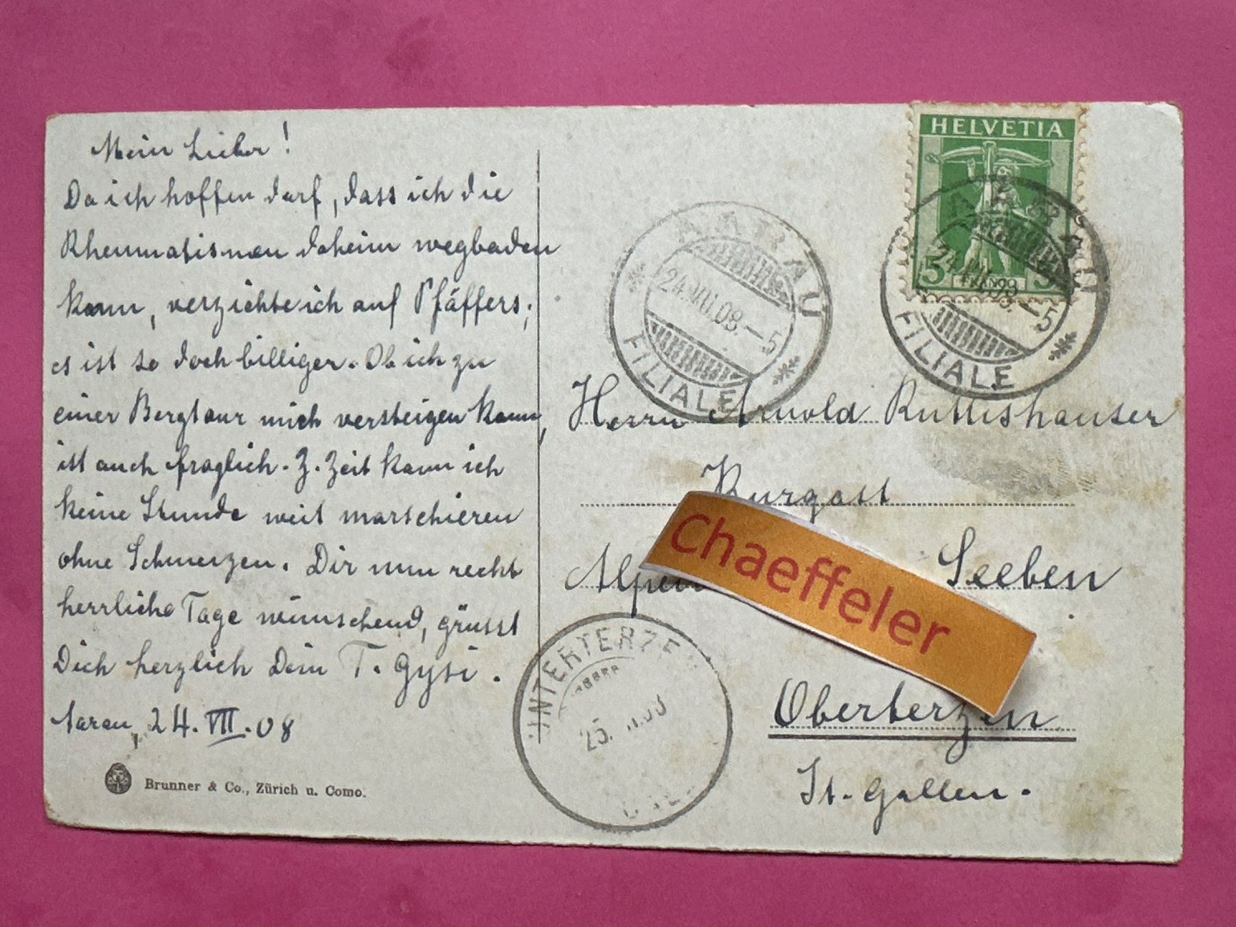 Cartoline postali: Antike Ansichtskarte aus dem Tessin oder Itaien.  1908 – Usato da Zürich venduto da Chaeffeler 1