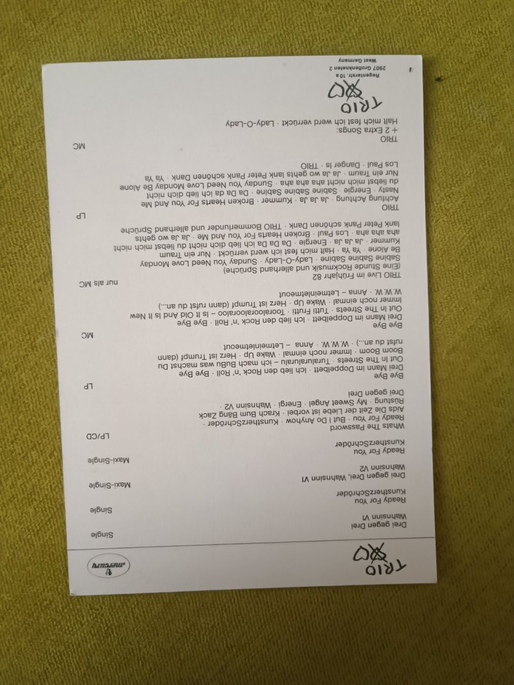 Autografi: Trio - original signiert – Usato da Menziken venduto da Artographs 1