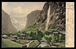 AK Lauterbrunnen, Ortsansicht mit Staubbach