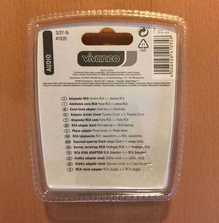 Cinch Adapter Buchse-Buchse, neu/original-verpackt 2