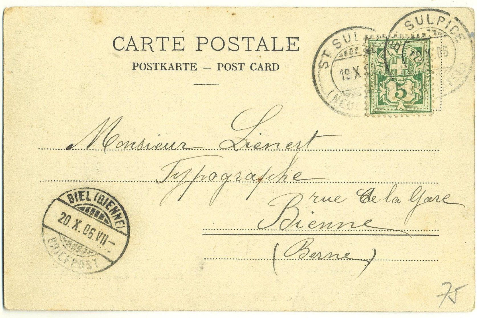 Ansichtskarten: Ancienne CPA:  St-Sulpice. Vue générale, Val de Travers 1906 – Gebraucht aus Versoix von HELVETICA_1 1