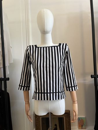 Damen Oberteil gestreift Schwarz Weiss Grösse S