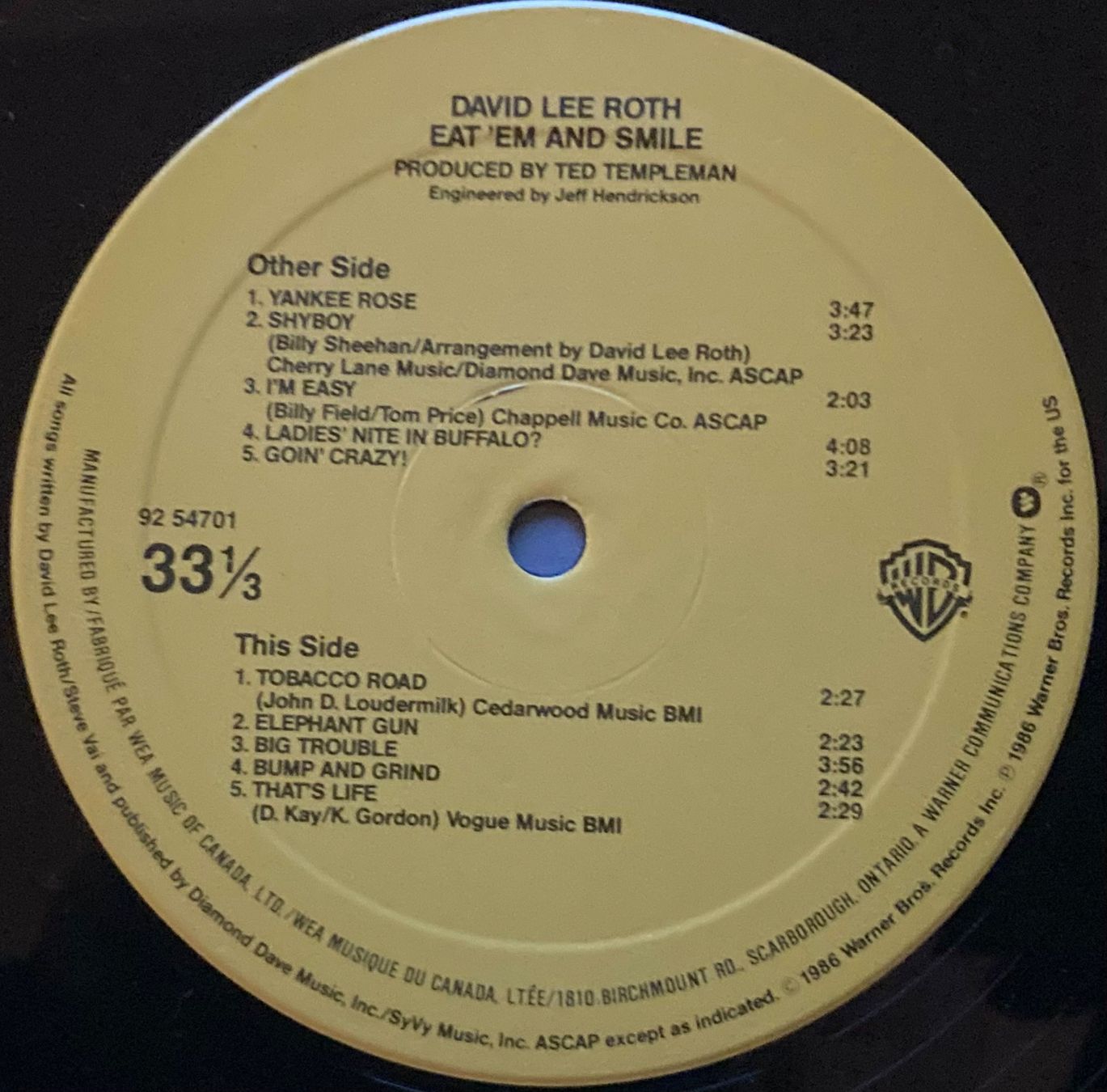 Vinyles: DAVID LEE ROTH - EAT' EM AND SMILE – D'occasion à Poliez-Pittet par Newtown-Records 2