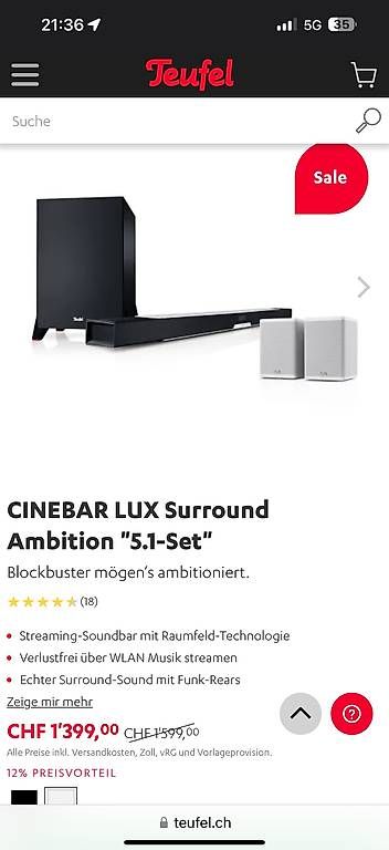 Home Cinema: Cinebar Lux Surround 5.1 set von Teufel – Usato da Zürich venduto da georg17